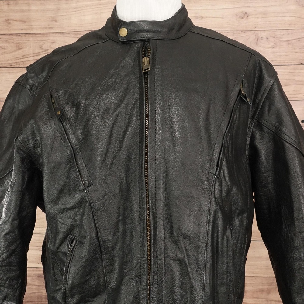 Hot Leathers Jacket Mens 50 Black Leather Motorcycle Biker Zip Pockets Lined VTG